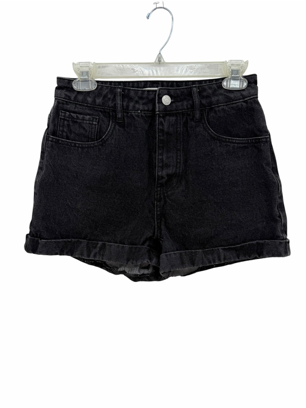 PacSun Black Folded-Hem High-Rise Denim Mom Shorts
